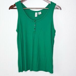 Joie Ribbed Knit Modal Cotton 3 Button Kelly Green Tank Top - Women’s US XL